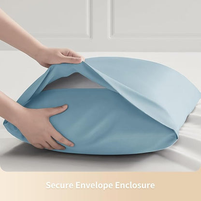 Standard Pillowcases, Cooling Viscose from Bamboo Pillow Covers with Envelope Closure, Soft Moisture-Wicking for Hot Sleepers, Hair and Skin-Friendly, Aqua Blue, 2 Pack