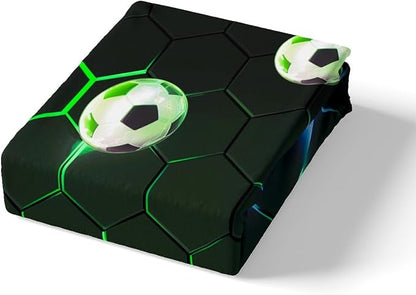 Sports Football Duvet Cover Set King Size,Green and Blue Honeycomb Hexagon Comforter Cover with 2 Pillowcases,Geometric Theme Bedding Set for Adult Young Soft Microfiber Bedspread