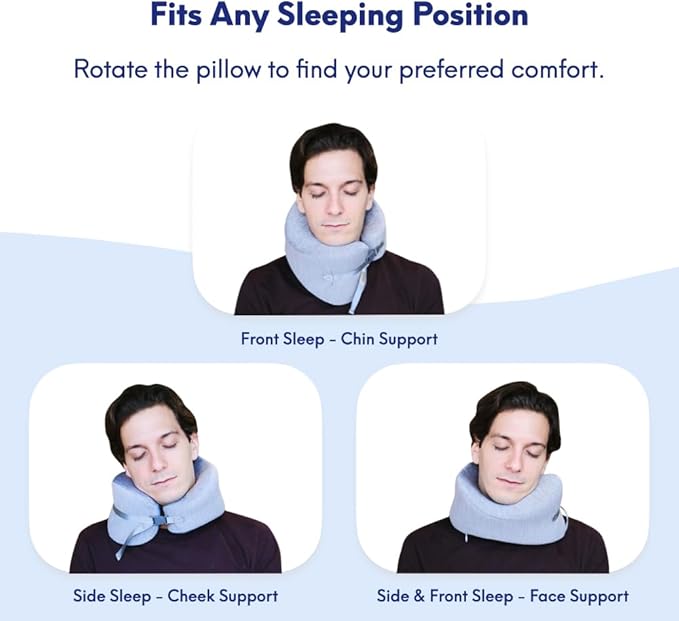 C CUSHION LAB Travel Pillow, Award-Winning Patented Ergonomic Design for Chin & Neck Support Memory Foam Neck Pillow, Compact Airplane Pillow for Traveling, Flight, Car (Gray, Large)