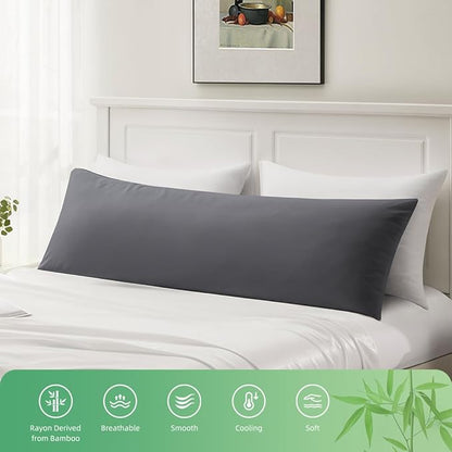 Body Pillowcase, Cooling Viscose from Bamboo Pillow Cover with Zipper Closure, Soft Moisture-Wicking for Hot Sleepers, Hair and Skin-Friendly, Gray, 1 Pack