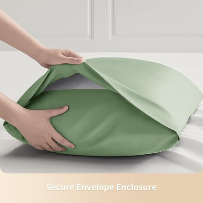 King Pillowcases, Cooling Viscose from Bamboo Pillow Covers with Envelope Closure, Soft Moisture-Wicking for Hot Sleepers, Hair and Skin-Friendly, Green, 2 Pack