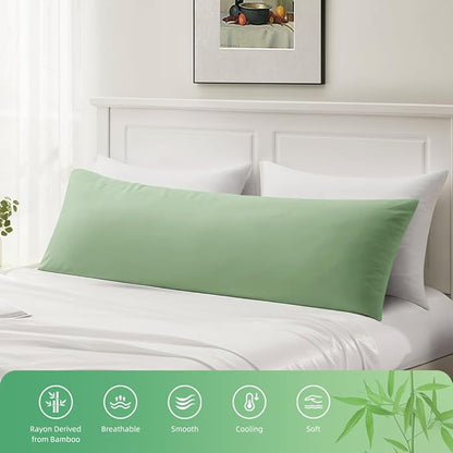 Body Pillowcase, Cooling Viscose from Bamboo Pillow Cover with Zipper Closure, Soft Moisture-Wicking for Hot Sleepers, Hair and Skin-Friendly, Green, 1 Pack