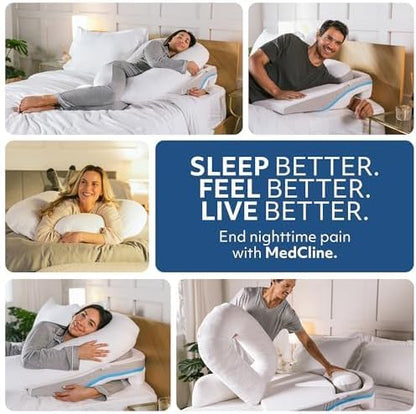 MedCline Shoulder Relief System with Extra Cases, Bed Wedge Pillow for Shoulder Pain Relief and Therapeutic Body Pillow, Inclined Sleep Position with Arm Pocket, Large for 5'10" and Above