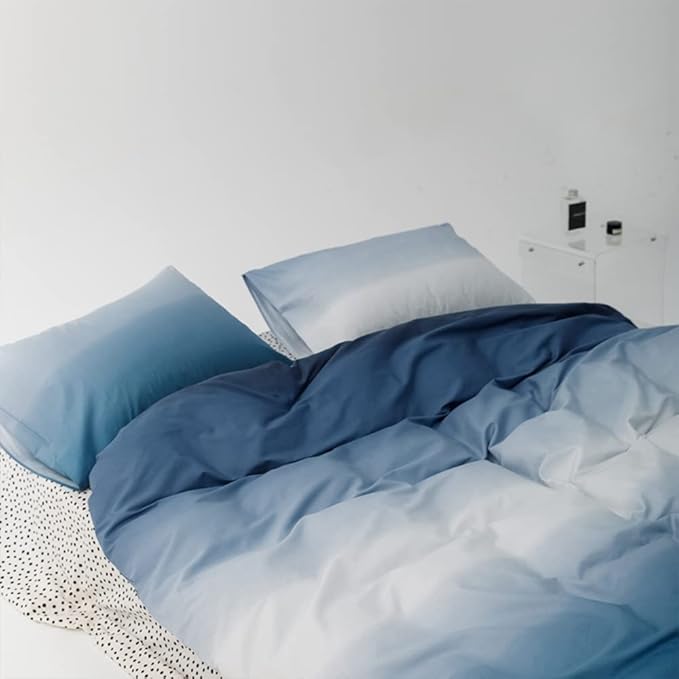 Wellboo Blue White Gradient Comforter Sets King Solid Ocean Sea Bedding Comforters Cotton Modern Plain White and Sky Blue Gradient Soft Quilts Farmhouse Abstract Art Watercolor Comforters Warm