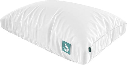 Sleepgram Cooling Bed Pillow, Bed Support Adjustable Hypoallergenic Soft Sleeping Head Rest with Removable Cover, Queen Size, White