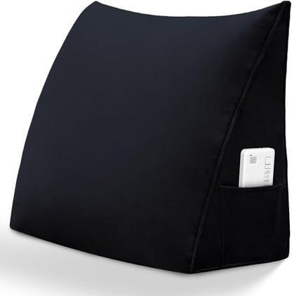 Triangular Reading Pillow Wedge Headboard Back Support Pillow for Sitting up in Bed Daybed Bolster Backrest Couch Sofa Corner Cushion Medium Velvet Black