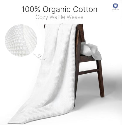 GOTS Certified Organic Cotton Waffle Weave Blanket, Twin Bed Blanket, 66"X90"Cozy Throw Blanket for Couch, Modern Home Decor, Throw Blankets, Comfy Waffle Blanket & Soft Bed Blankets - White