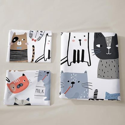 CVHOUSE Cat Duvet Cover Set, Cartoon Cat Comforter, Full Size, 1 Quilt Cover 2 Pillowcases