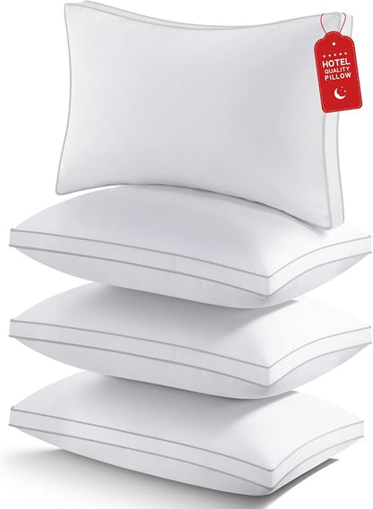 King Size Pillows Set of 4, Bed Pillows for Sleeping 4 Pack, Luxury Hotel Quality, Supportive King Pillows with Soft Down Alternative for Back Stomach Side Sleepers, Machine Washable