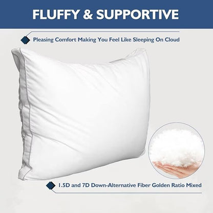JICUSE Bed Pillows Queen Size Set of 2, Hotel Quality Queen Pillows 2 Pack for Sleeping with Soft Down Alternative Filling, Gusseted Bedding Pillow for Back, Stomach or Side Sleepers, 20" x 30"