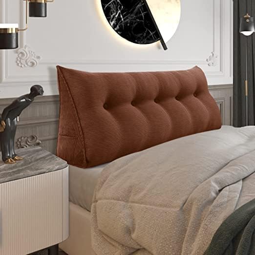 Wedge Headboard Pillow Dorm Room Reading Pillow Back Support for Sitting Up in Bed Bolster Lumbar Cushion Body Positioning Bedrest Corduroy (Coffee, Queen (59 * 8 * 20in))