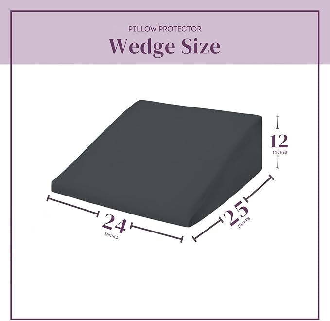 CirclesHome Wedge Pillow Cover 100% Cotton, Zippered Wedge Pillow Case Protector, Soft, Hypoallergenic & Breathable -Dark Grey, (24Wx25Lx12)