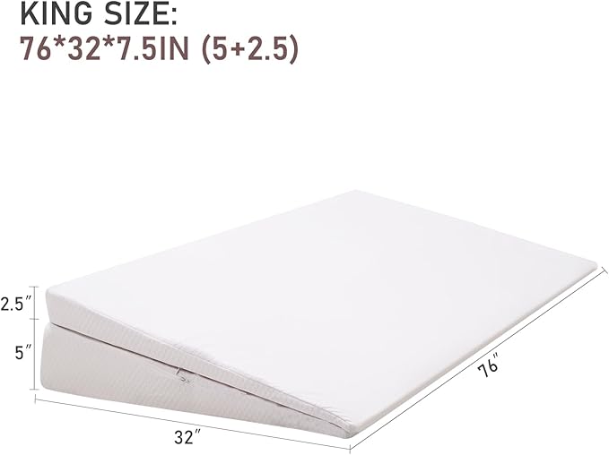 SUNYRISY Adjustable Wide Size Bed Wedge Pillow, Wedge Mattress Topper with Washable Cover, Mattress Wedge Lifter, Inclined Mattress Elevator for Acid Reflux, Neck & Back Pain, Anti-snoring, King
