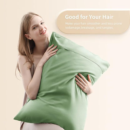 Queen Pillowcases, Cooling Viscose from Bamboo Pillow Covers with Envelope Closure, Soft Moisture-Wicking for Hot Sleepers, Hair and Skin-Friendly, Green, 2 Pack