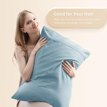 King Pillowcases, Cooling Viscose from Bamboo Pillow Covers with Envelope Closure, Soft Moisture-Wicking for Hot Sleepers, Hair and Skin-Friendly, Aqua Blue, 2 Pack