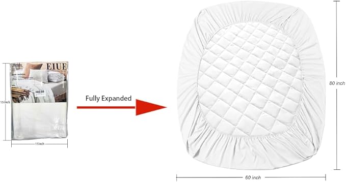 EIUE Quilted Mattress Pad - Lightweight Yet Substantial, Elastic Fitted Mattress Topper Protector, Breathable Mattress Protector with Secure Fit,Machine Washable,Queen(60x80inches),White