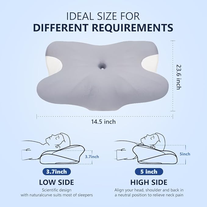Cervical Neck Pillow for Neck Pain Relief and Sleeping, Memory Foam Pillow with Breathable Pillowcase, Ergonomic Contour Neck Support Pillow for Side, Back, Stomach Sleepers