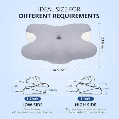 Cervical Neck Pillow for Neck Pain Relief and Sleeping, Memory Foam Pillow with Breathable Pillowcase, Ergonomic Contour Neck Support Pillow for Side, Back, Stomach Sleepers