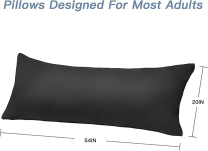 DOWNCOOL Luxury Full Body Pillow Insert with Fiber Cover - Ultra Soft Body Pillow for Sleeping - Breathable Long Bed Pillow Insert, 20"x54"(Black, with Cover)