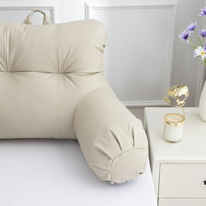 A Nice Night Faux Leather Reading Pillow for All Season,Wedge Bedrest Pillow Backrest with Arms Back Support for Sitting Up in Bed/Couch,Natural