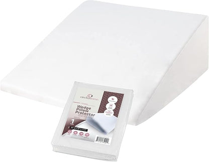 CirclesHome Wedge Pillow Cover 100% Cotton, Zippered Wedge Pillow Case Protector, Soft, Hypoallergenic & Breathable -White, (25Wx26Lx7.5)