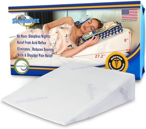 Sleepnitez Fsa Eligible 8" Bed Wedge Pillow – Memory Foam Wedge for Sleeping, Acid Reflux Pillow for Snoring, GERD, Pregnancy – Luxurious 3.25" Memory Foam Top Layer
