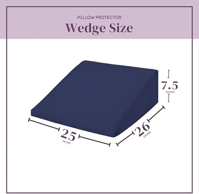 CirclesHome Wedge Pillow Cover 100% Cotton, Zippered Wedge Pillow Case Protector, Soft, Hypoallergenic & Breathable - Navy, (25Wx26Lx7.5)