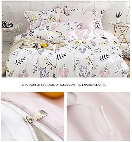 BuLuTu Floral Love Print Girls Duvet Cover Full Size White/Pink Cotton Premium Blossom Kawaii Reversible Kids Bedroom Comforter Cover Bedding Sets for Toddler,Teen,Breathable,Lightweight,Zipper