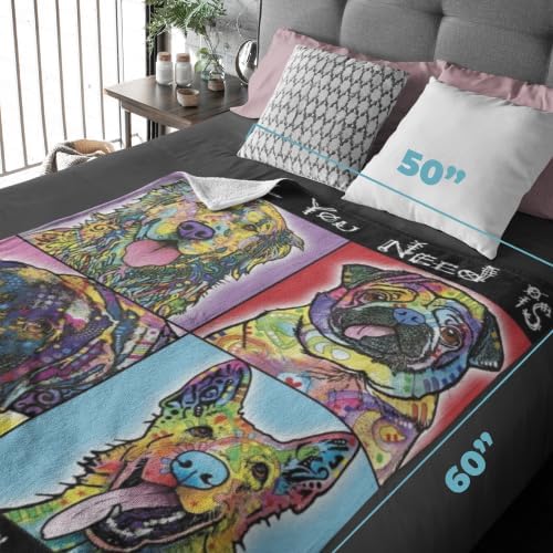 Dawhud Direct Colorful Dogs Fleece Blanket for Bed, 50 x 60 inches Dean Russo Dog Squad Fleece Throw Blanket for Women, Men and Kids - Super Soft Plush Dogs Blanket Throw