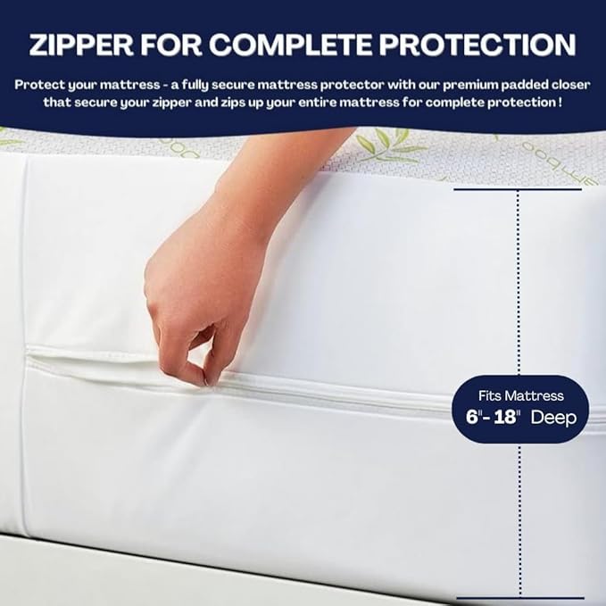 2 Pack Twin XL Bamboo Mattress Protector with Zipper - 100% Waterproof Cooling Mattress Cover - Ultra Soft Jacquard Fabric Breathable Noiseless Mattress Pad Cover - Zippered Mattress Encasement