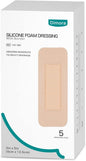 Dimora Foam Wound Dressing 2"x5" Waterproof Silicone Bandages with Adhesive Border, Super Absorbent Breathable Wound Care Products for Sensitive Skin Pack of 5