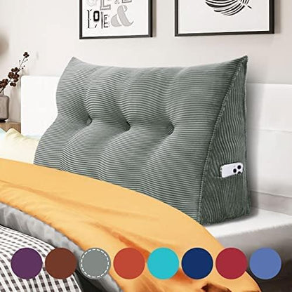 Wedge Headboard Pillow Dorm Room Reading Pillow Back Support for Sitting Up in Bed Bolster Lumbar Cushion Body Positioning Bedrest Corduroy (Dark Gray, Twin (39 * 8 * 20in))