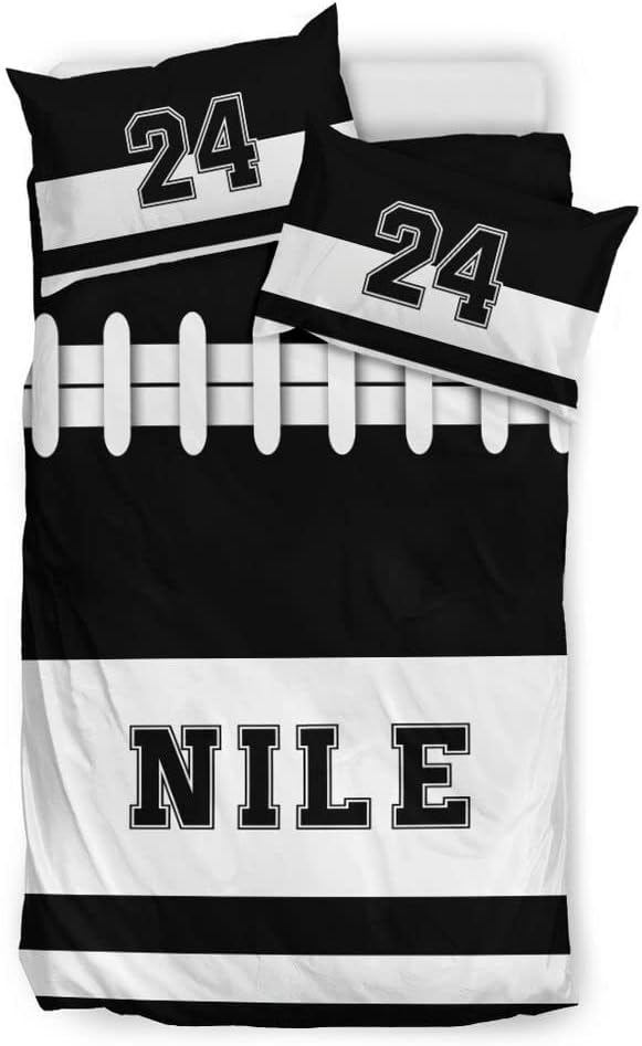 Personalized American Football Bedding Set, Kids 3 Piece Duvet Cover Set with Pillow Shams for Teens Boys, NO Comforter, Twin Size for Rugby Lovers (Football 19)