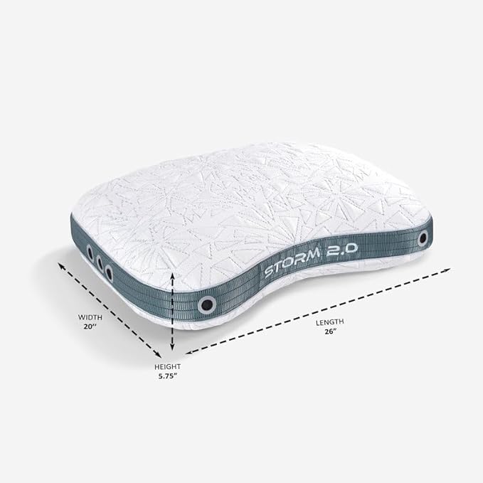 Bedgear Storm Cuddle Curve Performance Pillow - Size 2.0 - Cooling Bed Pillow for Side Sleepers - Medium Firmness- Washable and Removable Cover - 20" W x 26" L
