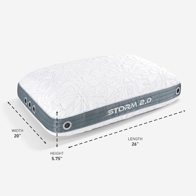 Bedgear Storm Performance Pillow – 2.0 - Cooling Bed Pillow for Hot Sleepers - Medium Firmness Pillow for All Sleep Positions, Washable & Removable Cover - 20" W x 26" L x 5.75" H