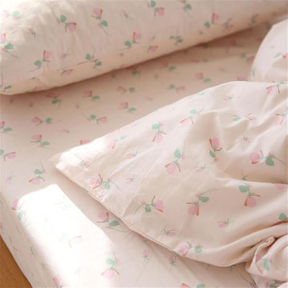 Floral Duvet Cover Queen Size Pink Flower Coquette Bedding Set 3 Pieces Kids Boys Girls Princess Style Green Botanical Reversible Ultra Soft Breathable Duvet Cover Set