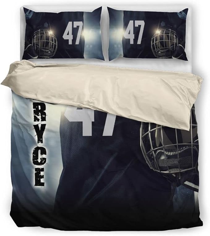 Personalized American Football Bedding Set, Kids 3 Piece Duvet Cover Set with Pillow Shams for Teens Boys, NO Comforter, Twin Size for Rugby Lovers (Football 13)