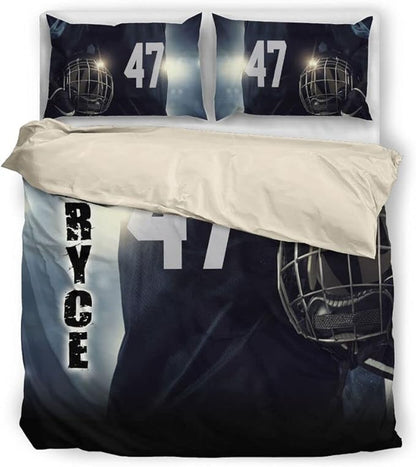 Personalized American Football Bedding Set, Kids 3 Piece Duvet Cover Set with Pillow Shams for Teens Boys, NO Comforter, Twin Size for Rugby Lovers (Football 13)