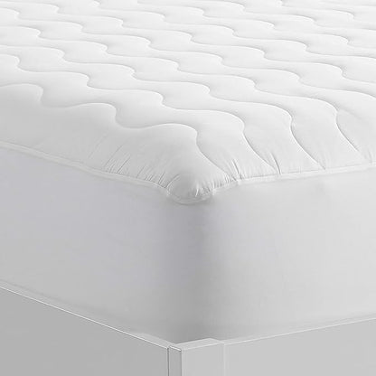 Serta Air Dry Basic Comfort Performance Fabric Quilted Mattress Pad, Cooling and Breathable Mattress Cover, Moisture Wicking Protection with 15" Deep Pocket, Queen, White