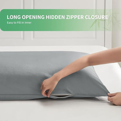 Body Pillowcase, Cooling Viscose from Bamboo Pillow Cover with Zipper Closure, Soft Moisture-Wicking for Hot Sleepers, Hair and Skin-Friendly, Light Grey, 1 Pack