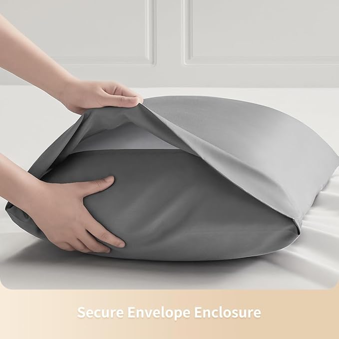 King Pillowcases, Cooling Viscose from Bamboo Pillow Covers with Envelope Closure, Soft Moisture-Wicking for Hot Sleepers, Hair and Skin-Friendly, Light Grey, 2 Pack