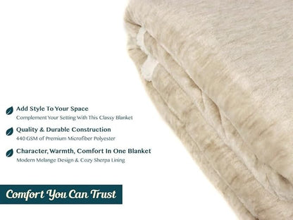 PAVILIA Melange Cream Sherpa Blanket Throw for Couch, Warm Soft Cozy Reversible Blanket Sofa Bed, Thick Plush Large Fleece Car Blanket, Decorative Home Room Decor Gifts Men Women, 50x60 Ivory Beige