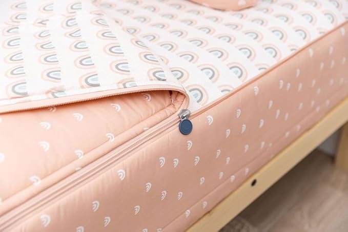 Beddy's Rainbow Theme Durable Zipper Bedding for Kids, Bed in a Bag, Peach Sheets & Comforter, Includes Pillowcase & Pillow Sham Easy to Make & Wash