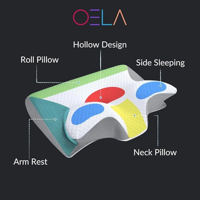 OELA Cervical Pillow for Neck Pain Relief - Orthopedic Premium Memory Foam, Ergonomic Shape Perfect for Side Sleeper, Back Sleepers, Stomach Sleepers, and Contoured Support for Better Sleep.