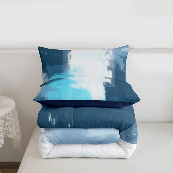Feelyou Abstract Comforter Modern Abstract Art Comforter Set for Boys Girls Children Teal Blue Grey Pattern Bedding Set Room Decor King Size Duvet Set 3Pcs