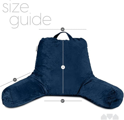 Milliard Reading Pillow with Arms, Navy Blue, Cozy Shredded Memory Foam Back Pillow for Bed Sitting Up - Sit Up Backrest Support for Reading & Rest Bed - Washable Cover, Adjustable Comfort, CertiPUR