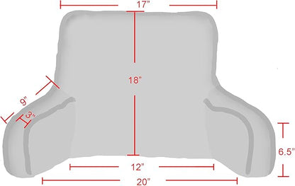 Super Soft Velvety Backrest Reading Bed Rest Pillow with Arms and Pockets 18" H for Sitting in Bed Couch Sofa, Back Support Wedge Cushion with Removable Cover, 20" x 18" x17", Dark Gray