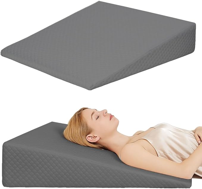 Wedge Pillow, Bed Wedge Pillows for Sleeping, Snoring, Back Support, After Surgery, Foam Triangle Pillow, Removable Washable Cover (Gray, 7.5in)