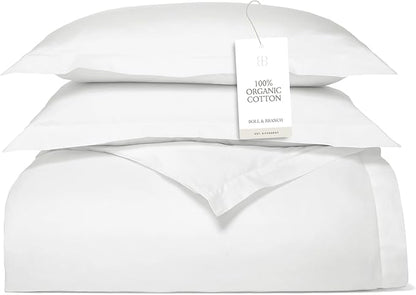 BOLL & BRANCH Signature Hemmed Duvet Set - King/Cal King, White - Luxury 100% Organic Cotton - 1 Duvet Cover, 2 Shams - Buttery Soft, Hidden Closures