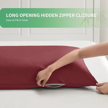 Body Pillowcase, Cooling Viscose from Bamboo Pillow Cover with Zipper Closure, Soft Moisture-Wicking for Hot Sleepers, Hair and Skin-Friendly, Burgundy, 1 Pack